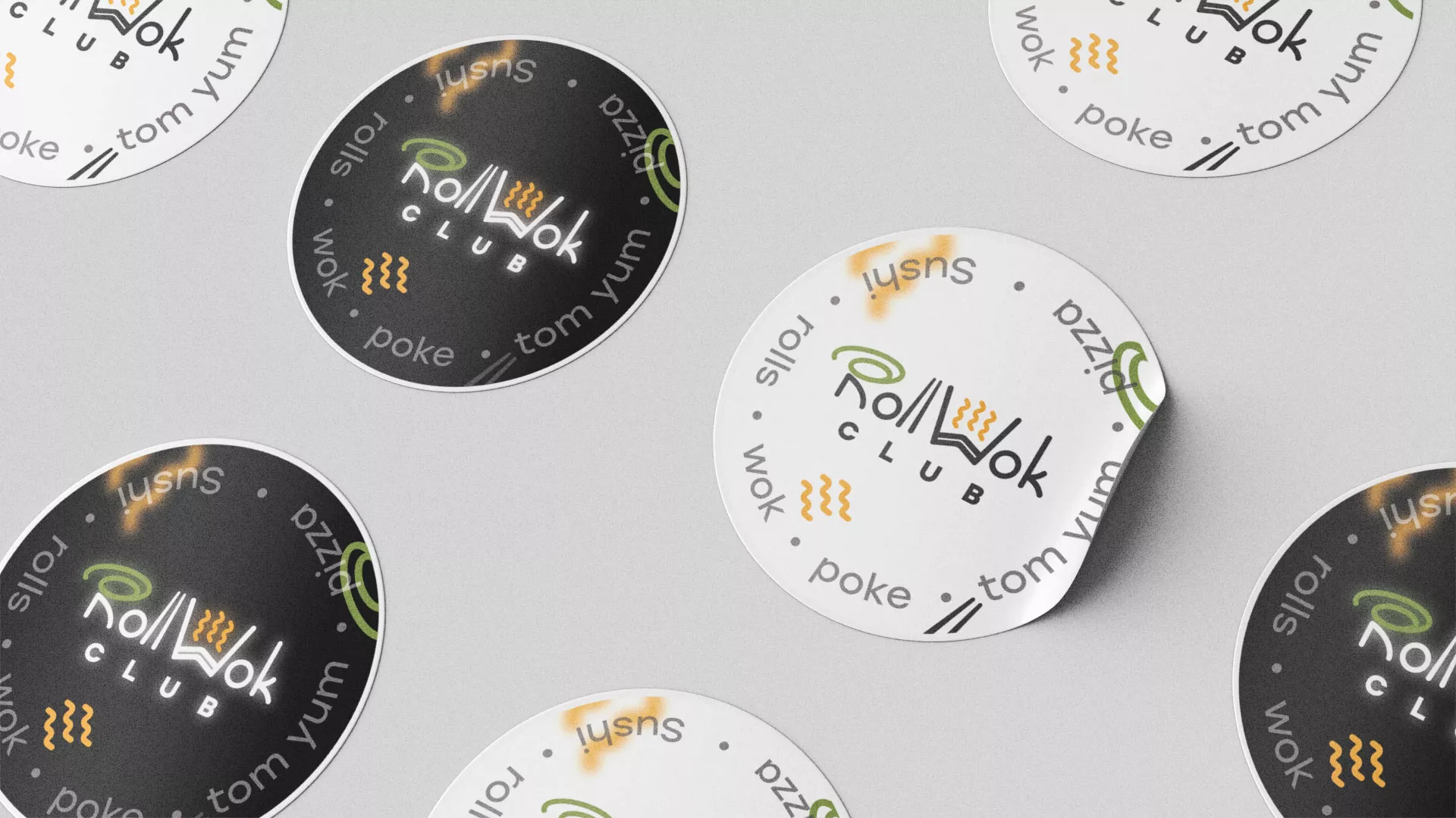 Разработка наклеек для суши-бара «Roll Wok Club» в Десногорске